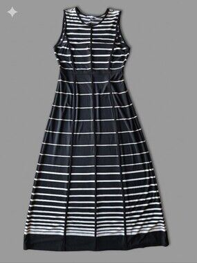Studio One New York Sleeveless Black and White Striped Maxi Dress